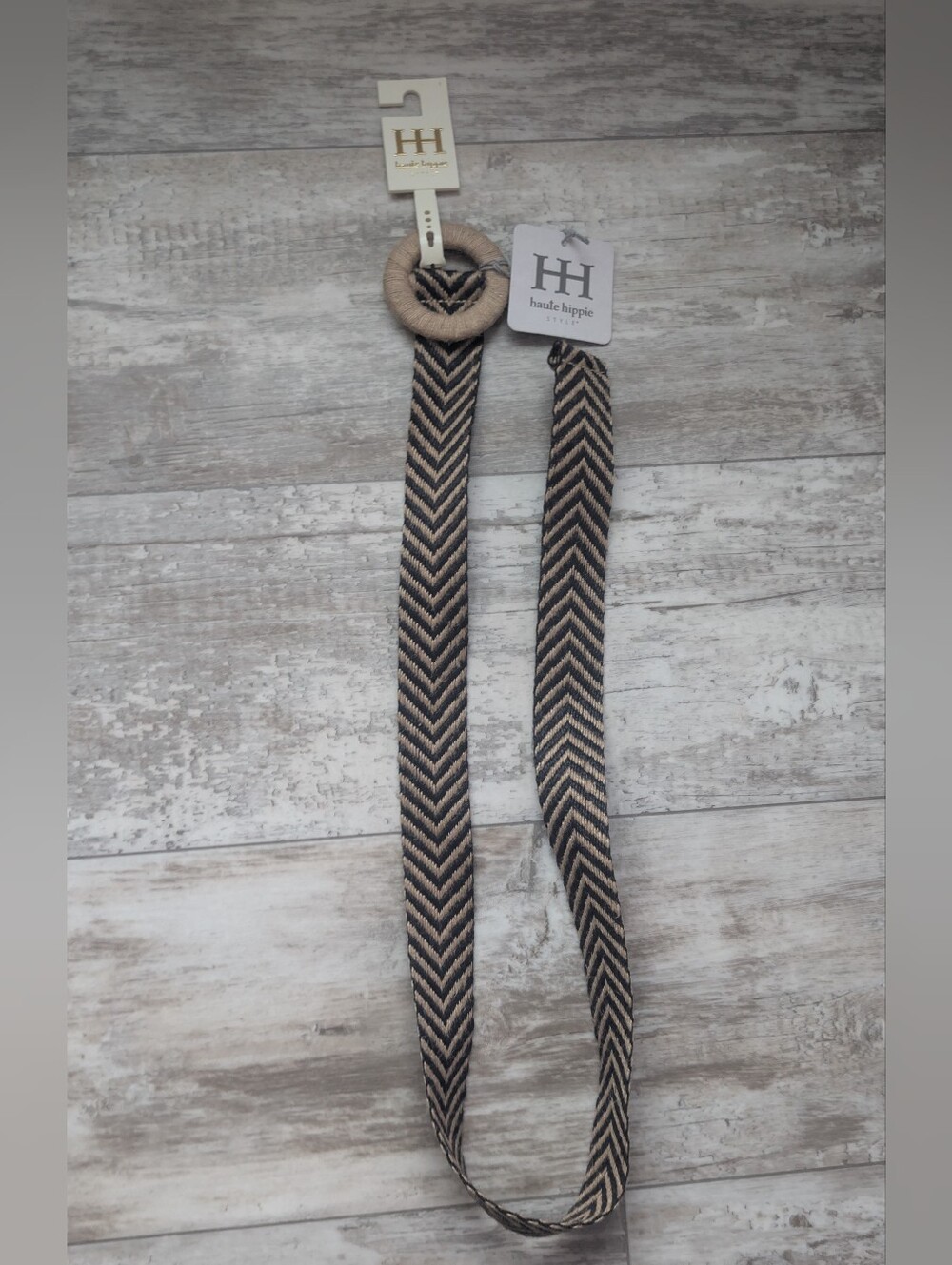 Haute Hippie Black and Tan Chevron Woven Belt with Wrapped Round Buckle